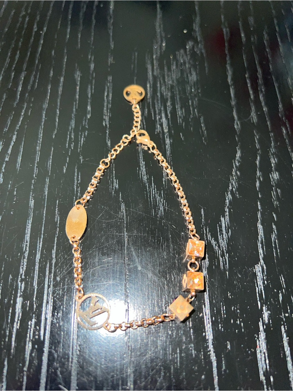 Delicate Rose Gold-Tone Women’s Chain Bracelet with Cubic Charms